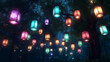 © LofiCat - Colorful Lanterns Hanging from Trees at Night Festival