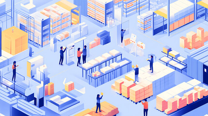 Workers using digital devices to track and manage inventory in a modern logistics hub, showing technology-driven supply chain operations 