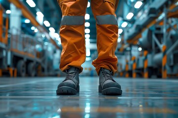 Worker wearing safety shoe and standing in the factory