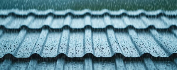 Poster - Rain droplets falling on a metal roof, creating a calming atmosphere.