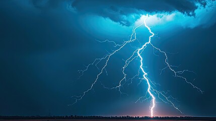 Poster - Dramatic lightning striking in stormy sky with dark clouds, showcasing nature's power.