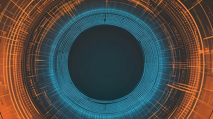 Poster - Abstract circular pattern in orange and blue with a dark center.