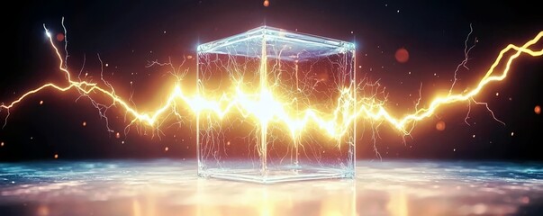 Poster - Glass Cube with Electric Light Effects
