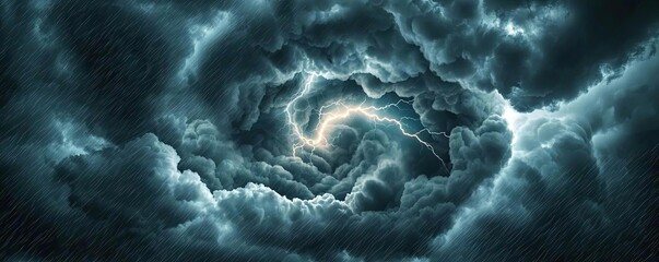 Poster - Dramatic swirling storm clouds illuminated by lightning in a dark sky