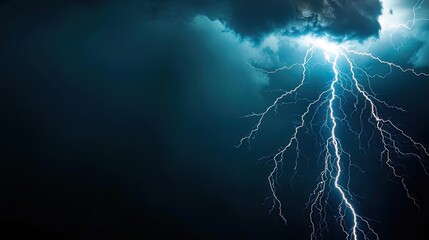 Poster - Lightning strikes through dark storm clouds in a dramatic sky.