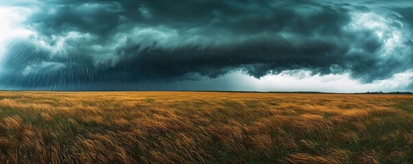 Poster - Dramatic storm clouds above a golden grass landscape under a moody sky.