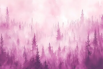 Wall Mural - Misty Forests with Pastel Watercolor Tones
