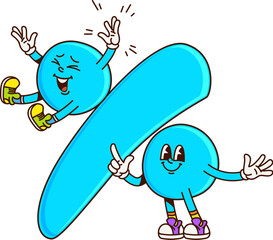 Poster - Math divide symbol groovy character on fitness. Mathematics calculation symbol cute cartoon vector character, kids education numeric or school math divide sign groovy personage