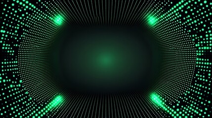 Poster - Abstract green glowing lines and dots background.
