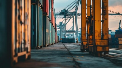 Wall Mural - Containers in a Modern Shipping Yard at Sunset