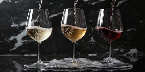 Three Wine Glasses with Different Wines