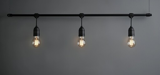 Vintage light bulbs hanging on a grey background with copy space. This creative idea represents the concept of creativity and innovation in business