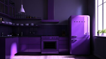 Wall Mural - Kitchen with Purple Refrigerator