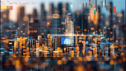 Wall Mural - a futuristic cityscape with illuminated lines and buildings