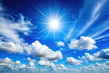 sunny day with blue skies and fluffy clouds