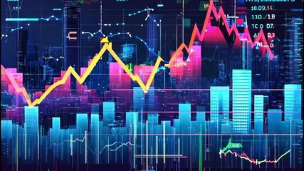 Wall Mural - abstract data visualization of a cityscape with financial growth trends