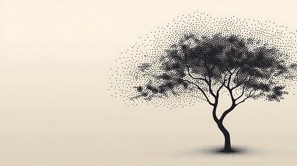 Poster - Abstract minimalist black tree silhouette on a beige background.