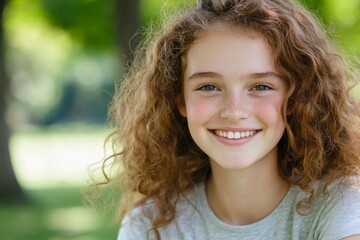 Happy Young Girl Enjoying a Beautiful Morning in the Park