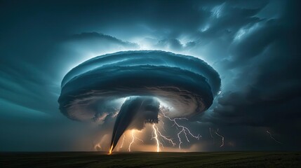 Poster - Dramatic thunderstorm cloud formation with lightning and dark skies.