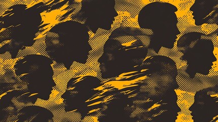 Poster - Abstract pattern of black and yellow human silhouettes.