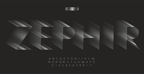 Aufkleber - 3D linear alphabet, dynamic motion effect letters, futuristic and luxury font for tech headline, premium logo, shiny volumetric typeface, innovative breeze-inspired typography. Vector typeset