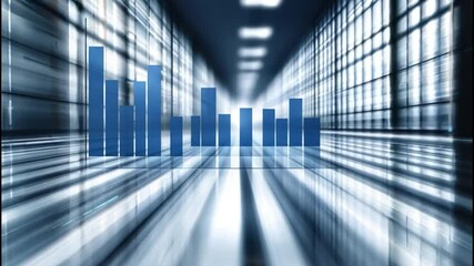 Wall Mural - abstract data visualization of blue bar graph in a futuristic corridor