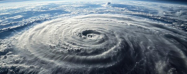 Poster - Aerial view of a swirling hurricane over the ocean, dramatic cloud formations visible.