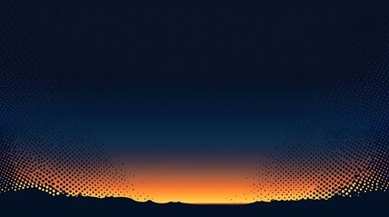 Poster - Abstract sunset with halftone pattern and mountain silhouette.