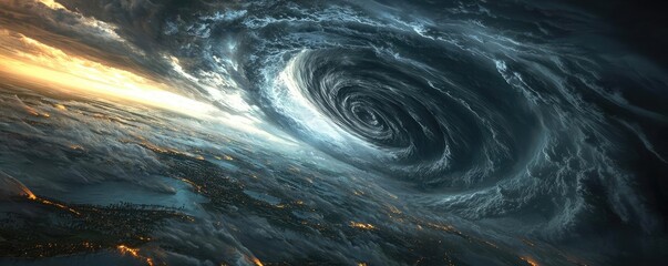 Poster - A swirling vortex of clouds and light in a cosmic landscape