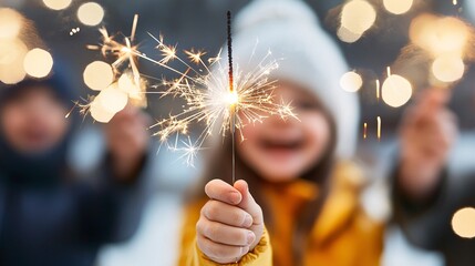 Poster - children holding sparklers, bright and joyful, celebrating the festival of lights