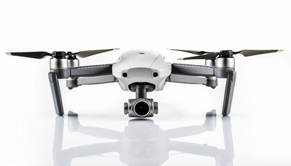 Modern drone with camera isolated on white background