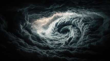 Poster - Dramatic swirling clouds with lightning, dark stormy sky, moody atmosphere.