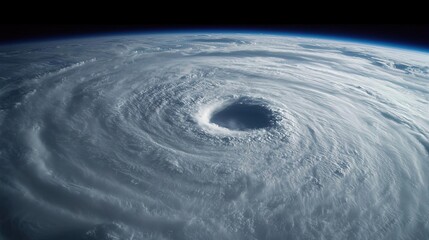 Poster - Satellite view of a powerful hurricane swirling over the ocean, dramatic cloud formations.