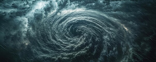 Swirling storm clouds in a dark vortex, dramatic sky background