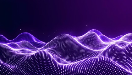 Wall Mural - Big data visualization. musical stream of sounds. Abstract background with interweaving of dots. Science infographic futuristic.  Sound wave visualization. Abstract digital data background.