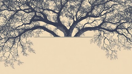 Poster - Silhouette of a large tree with branches reaching out, against a light beige background.