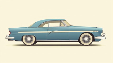 Naklejka na meble Retro Vintage Car in Pastel Colors Flat Illustration with Customizable Background Space for Design.