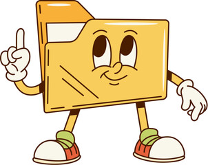 Poster - groovy computer folder character for pc desktop with documents, vector retro cartoon. groovy funky c