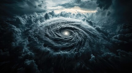 Poster - Aerial view of a swirling storm cloud formation, dramatic weather pattern.