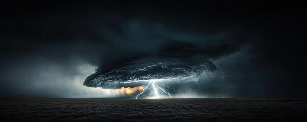 Poster - Dramatic storm with lightning illuminating a dark, ominous cloud formation.