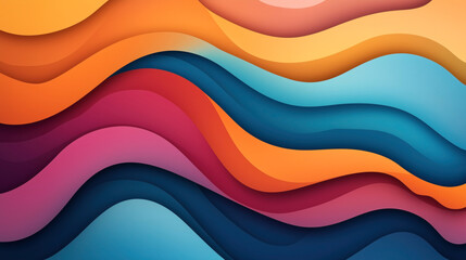 Wall Mural - Abstract colorful background with layered wave patterns in shades of orange, pink, and blue creating a flowing design.