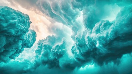 Poster - Dramatic clouds swirling in turquoise sky during sunset.