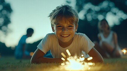 Children playing with sparklers, lighting up the night, Festival of Lights joy