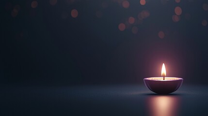 Poster - close-up of a single diya glowing brightly in the darkness, peaceful moment