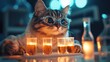 © Zahfran - Cat like a doctor or scientist working in research laboratory, Glowing test tube with fog concept