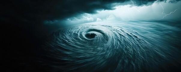 Poster - Swirling ocean currents under dark stormy skies.