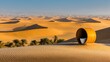 © Ratchadaporn - Minimalist modern toilet placed in the middle of a vast and arid desert landscape surrounded by endless sand dunes creating a serene and surreal visual experience