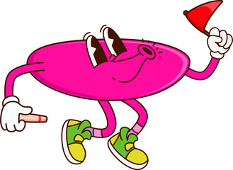 Poster - Math minus sign groovy funny character on fitness. Mathematics digit cute cartoon vector personage, math numeric sign or kids education number, mathematics minus symbol soccer judge groovy character