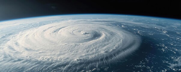 Poster - Aerial view of a swirling hurricane over the ocean, showcasing nature's powerful forces.