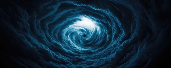 Poster - Abstract swirling blue vortex with bright center against dark backdrop.
